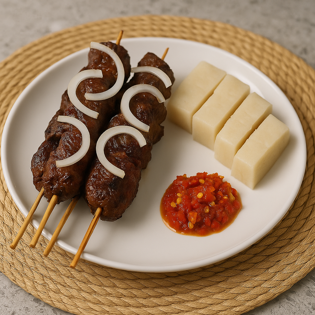 Brochette de bœuf, Chikwangue et Pili- Pili
