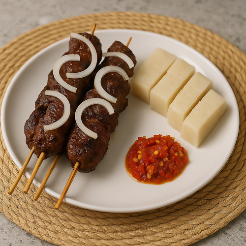 Brochette de bœuf, Chikwangue et Pili- Pili